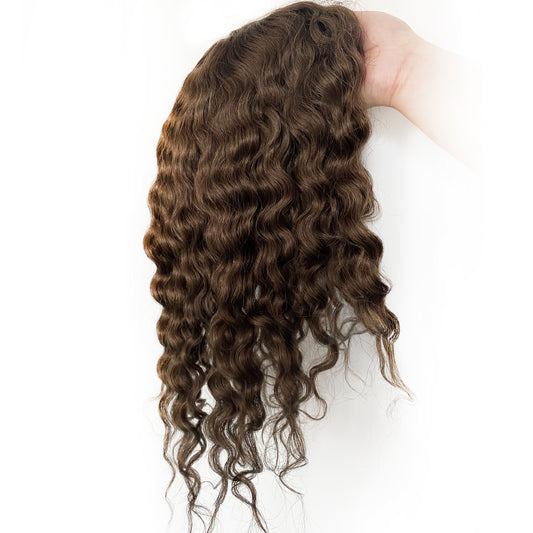 customized topper for women Mono with PU around loose wave women wig brown hair