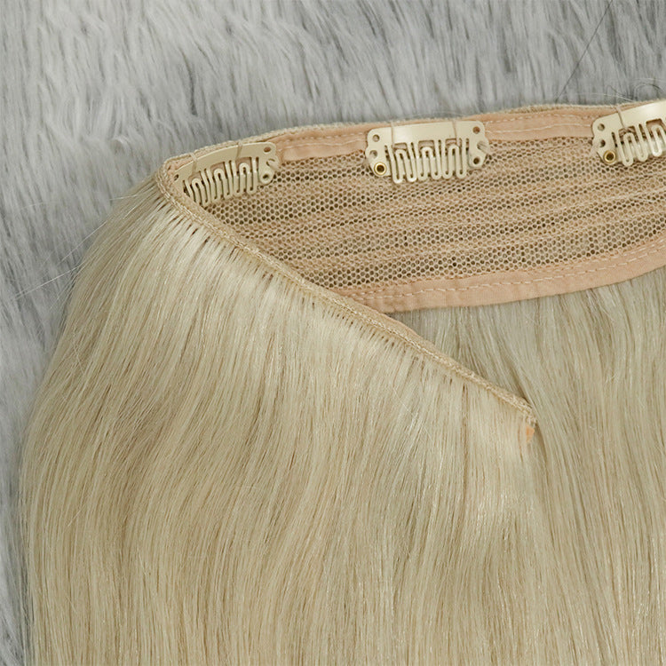 Fish Line Human Hair Extensions Invisible Wire Blonde Hair