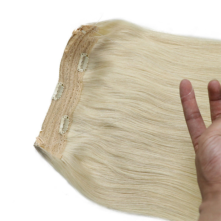 Fish Line Human Hair Extensions Invisible Wire Blonde Hair
