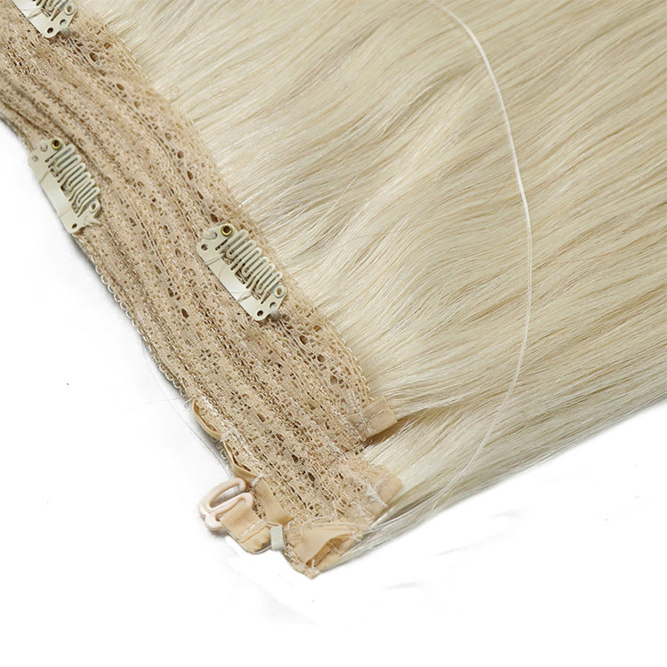 Fish Line Human Hair Extensions Invisible Wire Blonde Hair