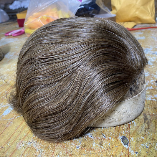 brown human hair system for men customized toupee French lace with PU