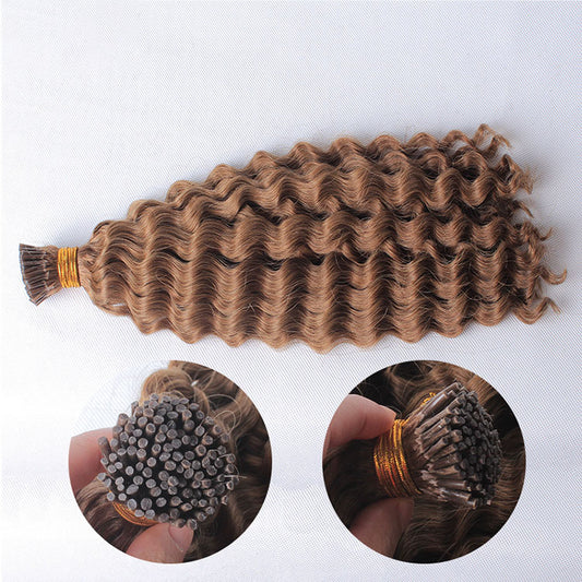 Light Brown Human Hair I Tip Hair Extensions #8 Deep Wave I Tip Fusion Extensions Prebonded Tipped Extensions