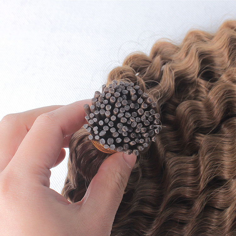 Light Brown Human Hair I Tip Hair Extensions #8 Deep Wave I Tip Fusion Extensions Prebonded Tipped Extensions