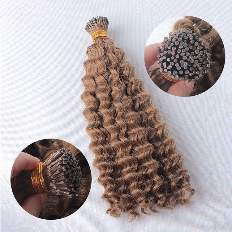 Light Brown Human Hair I Tip Hair Extensions #8 Deep Wave I Tip Fusion Extensions Prebonded Tipped Extensions