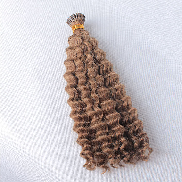 Light Brown Human Hair I Tip Hair Extensions #8 Deep Wave I Tip Fusion Extensions Prebonded Tipped Extensions