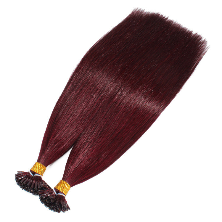 U Tip Hair Extensions Remy Natural Straight 99J Pure Color Nail Keratin Hair Pre Bonded Keratin Capsules Fusion Human Hair 50pcs/Set