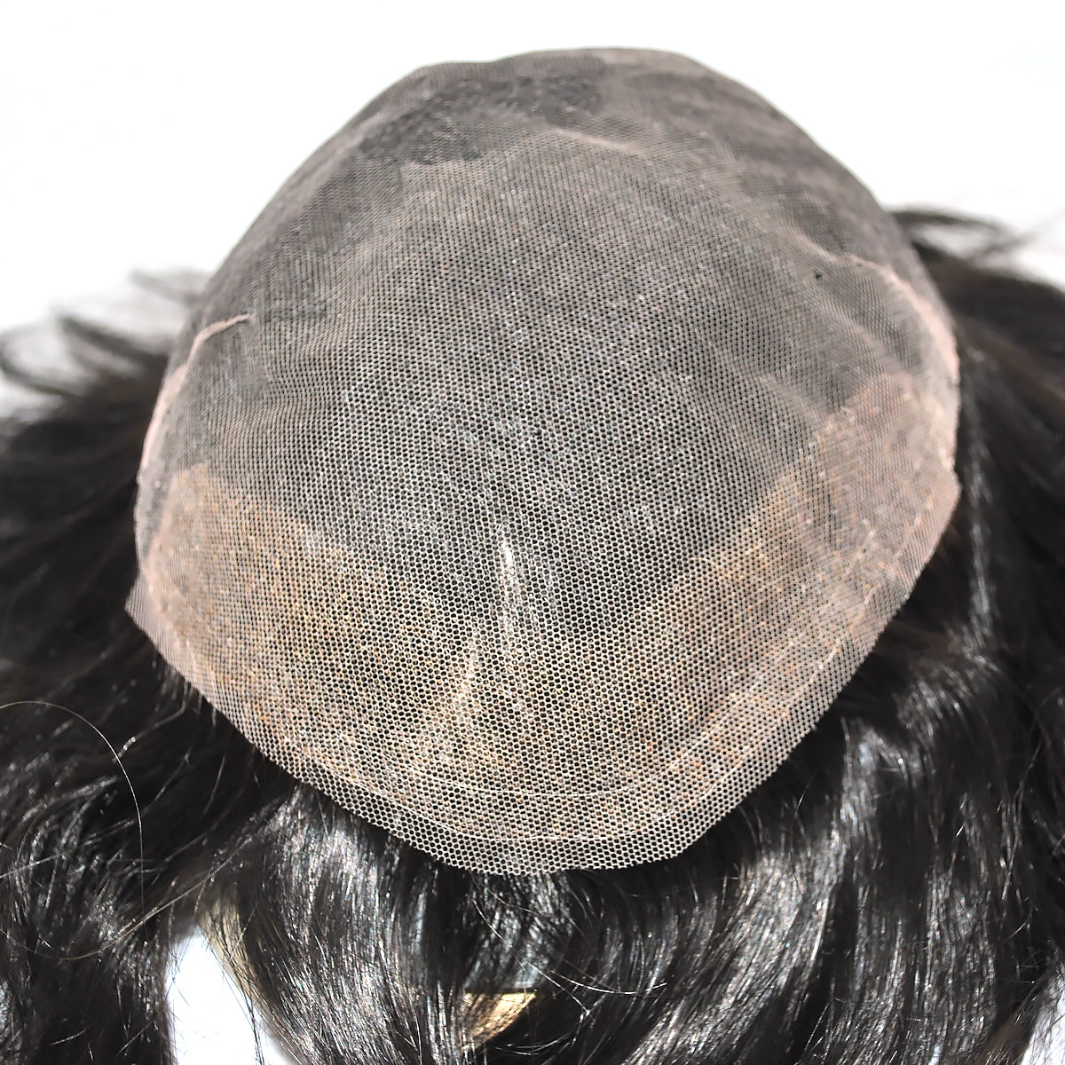 Stock human hair toupee natural black color all Swisslace knots bleached hair system for men