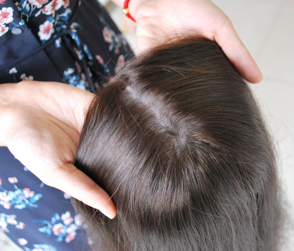Customized silk base topper for women straight natural black color 100% human hair women wig
