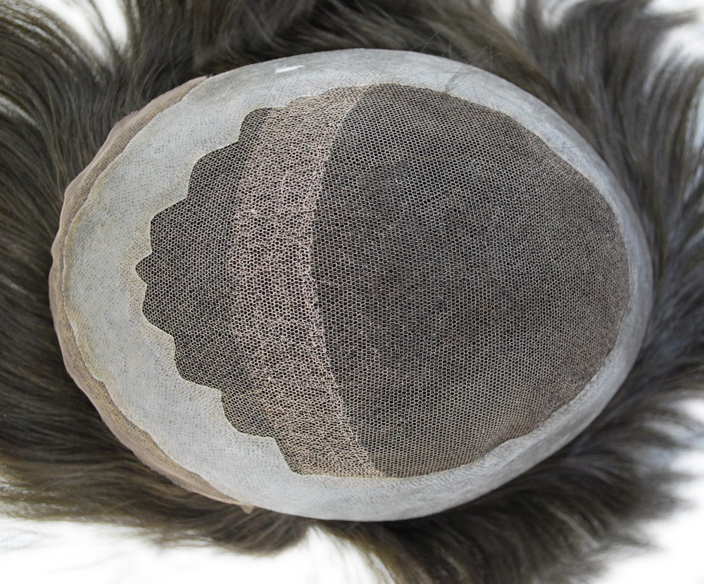 human hair stock toupee dark brown 10x7.5“ prosthesis for men French lace with PU around