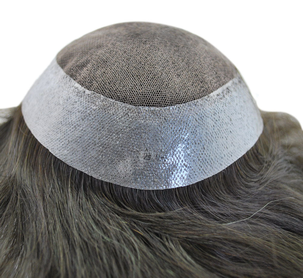 human hair stock toupee dark brown 10x7.5“ prosthesis for men French lace with PU around
