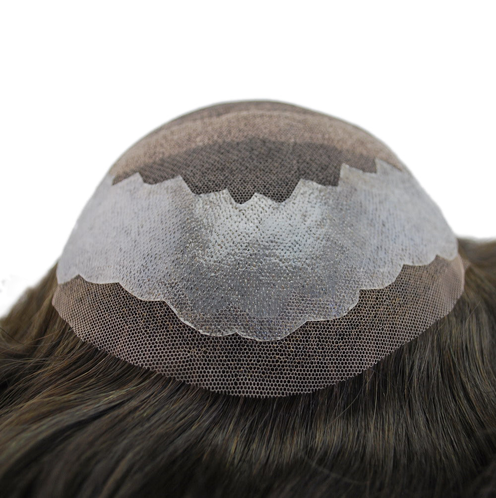 human hair stock toupee dark brown 10x7.5“ prosthesis for men French lace with PU around