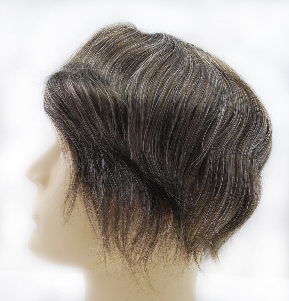 Swiss lace with PU Back and Sides Ash Brown #320 Toupee Grey Mixed Durable Lace Hair System