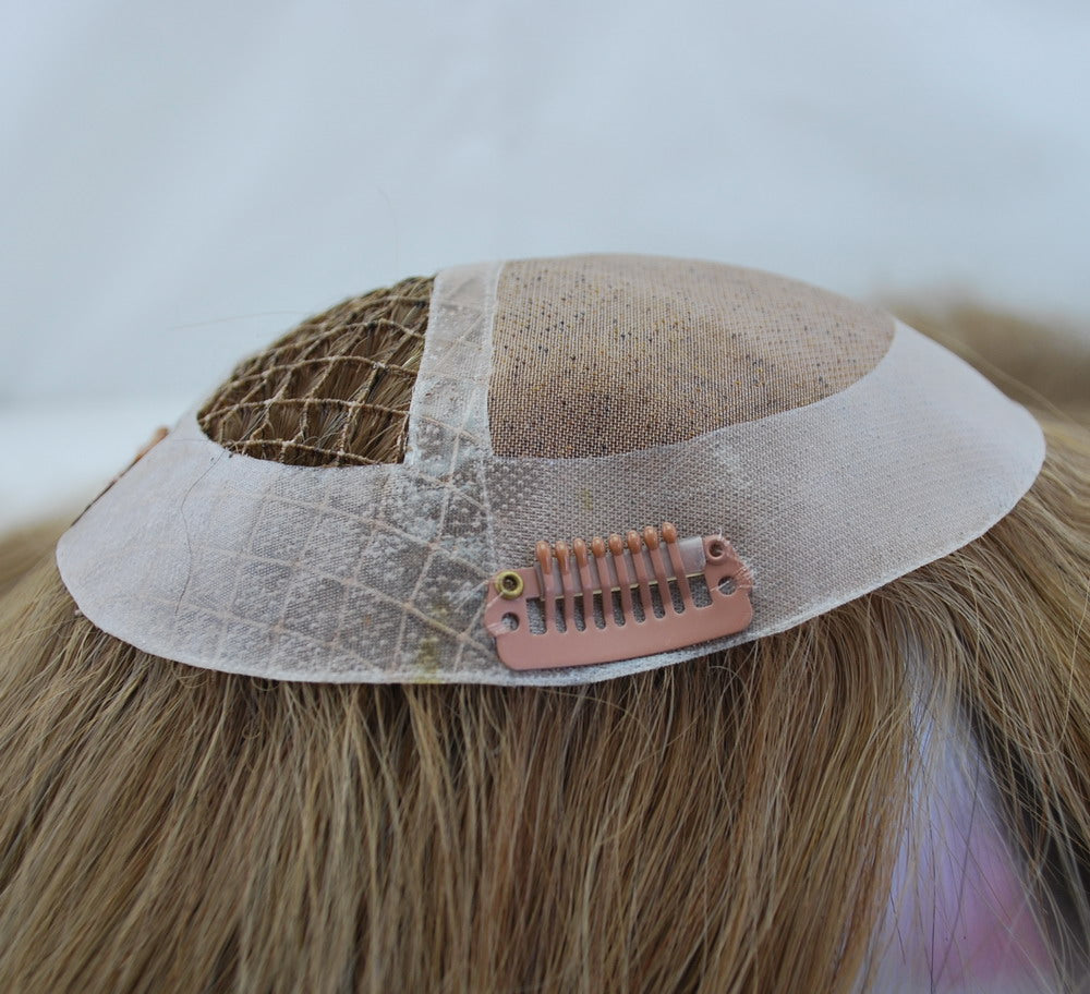 customized topper for women mono and 1/4" integration with PU around women wig