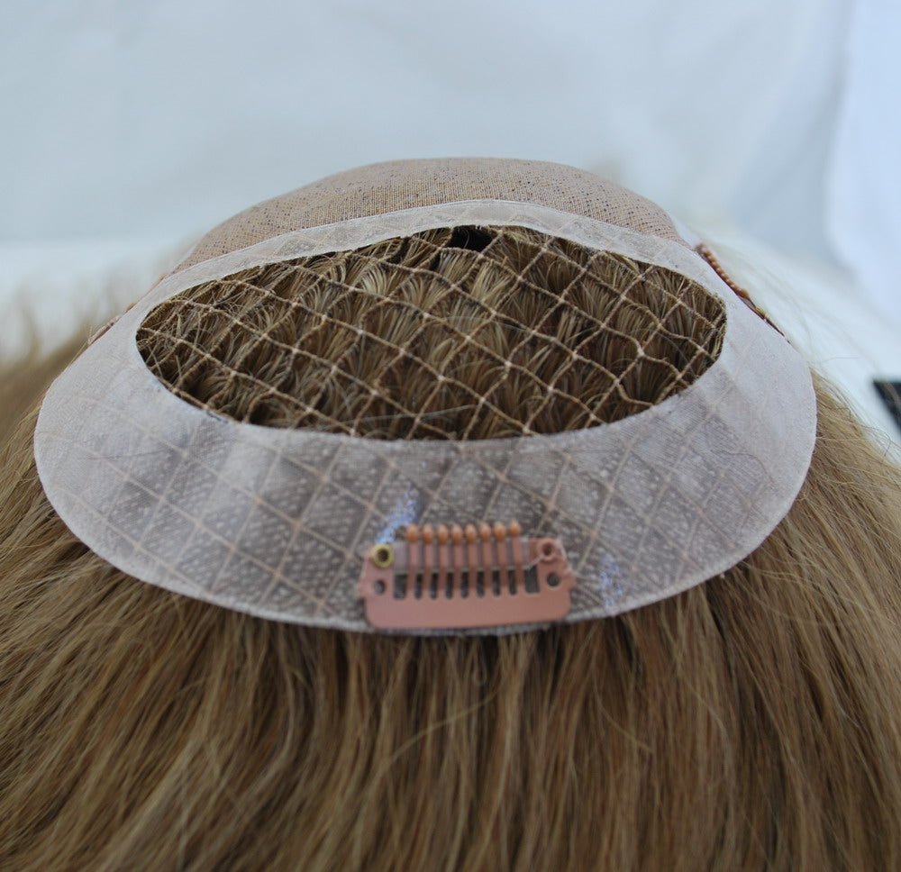 customized topper for women mono and 1/4" integration with PU around women wig