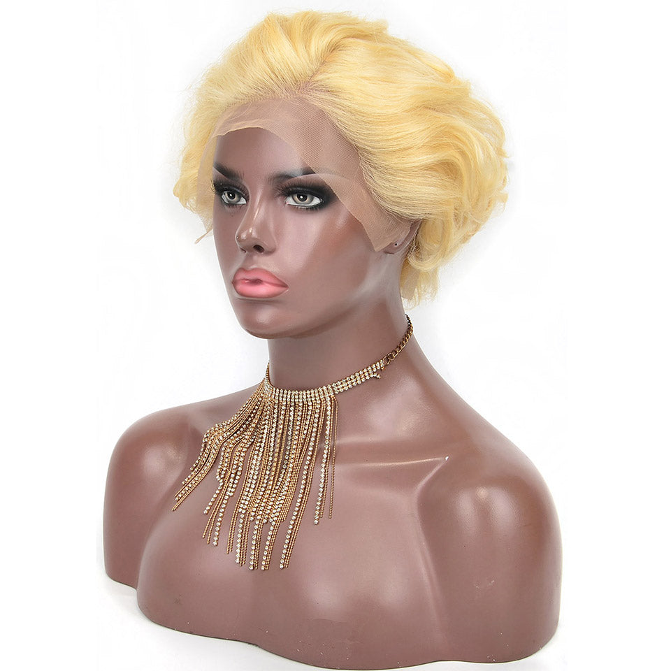 613 Blonde Short Pixie Cut Wig Human Hair Fumi Curly Human Hair 13x4 Part Lace Wigs For Women Ombre Color Loose Curly Wig