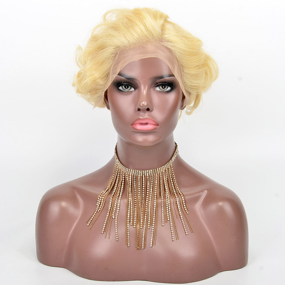 613 Blonde Short Pixie Cut Wig Human Hair Fumi Curly Human Hair 13x4 Part Lace Wigs For Women Ombre Color Loose Curly Wig