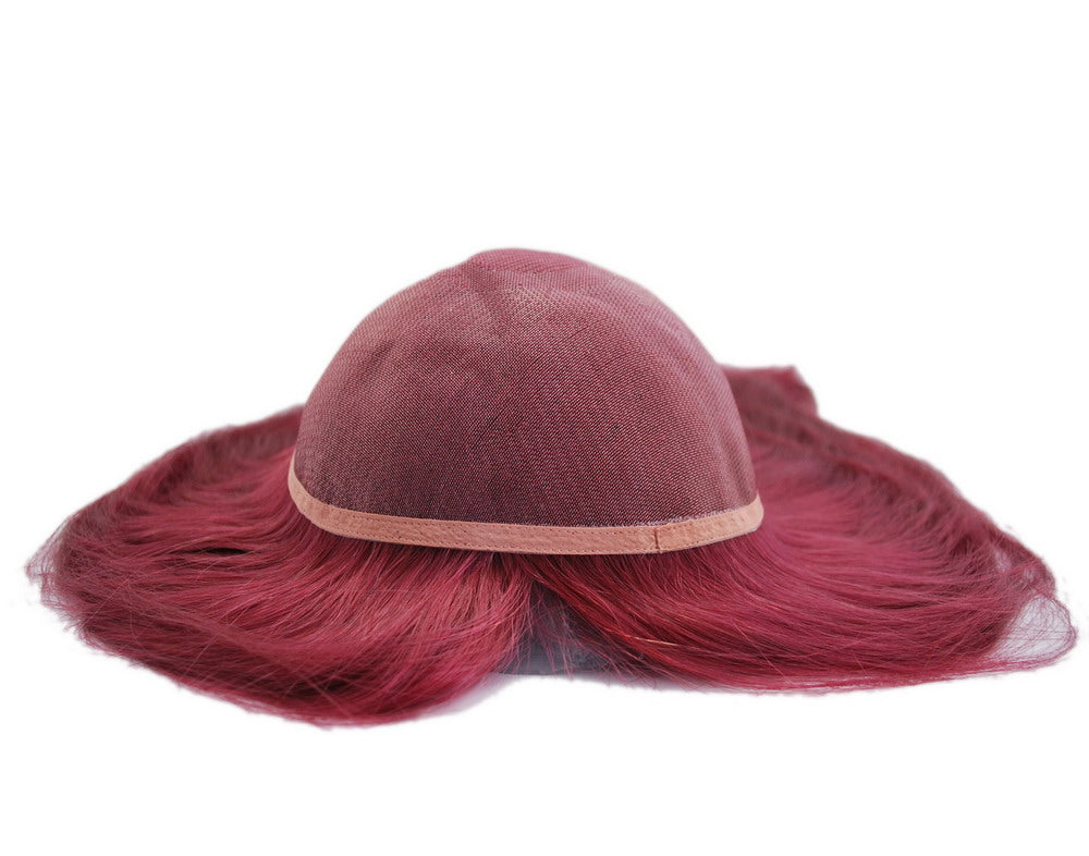Red human hair topper for women welded mono with ribbon around wig for women