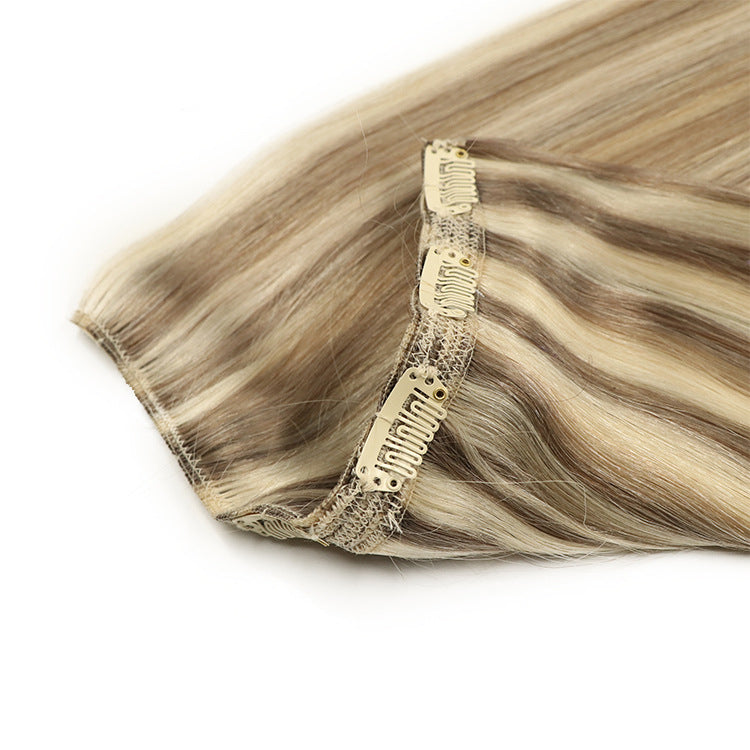 Fish Line Human Hair Extensions Invisible Wire Highlight Ombre
