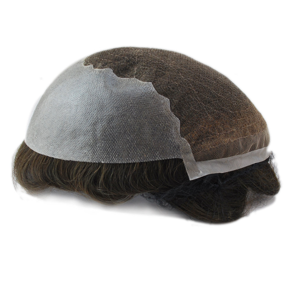 Men Toupee Human Hair Replacement Systems Hairpieces Men's Wig Lace PU Base Breathable Q6 Dark Brown Men's Capillary Prothesis