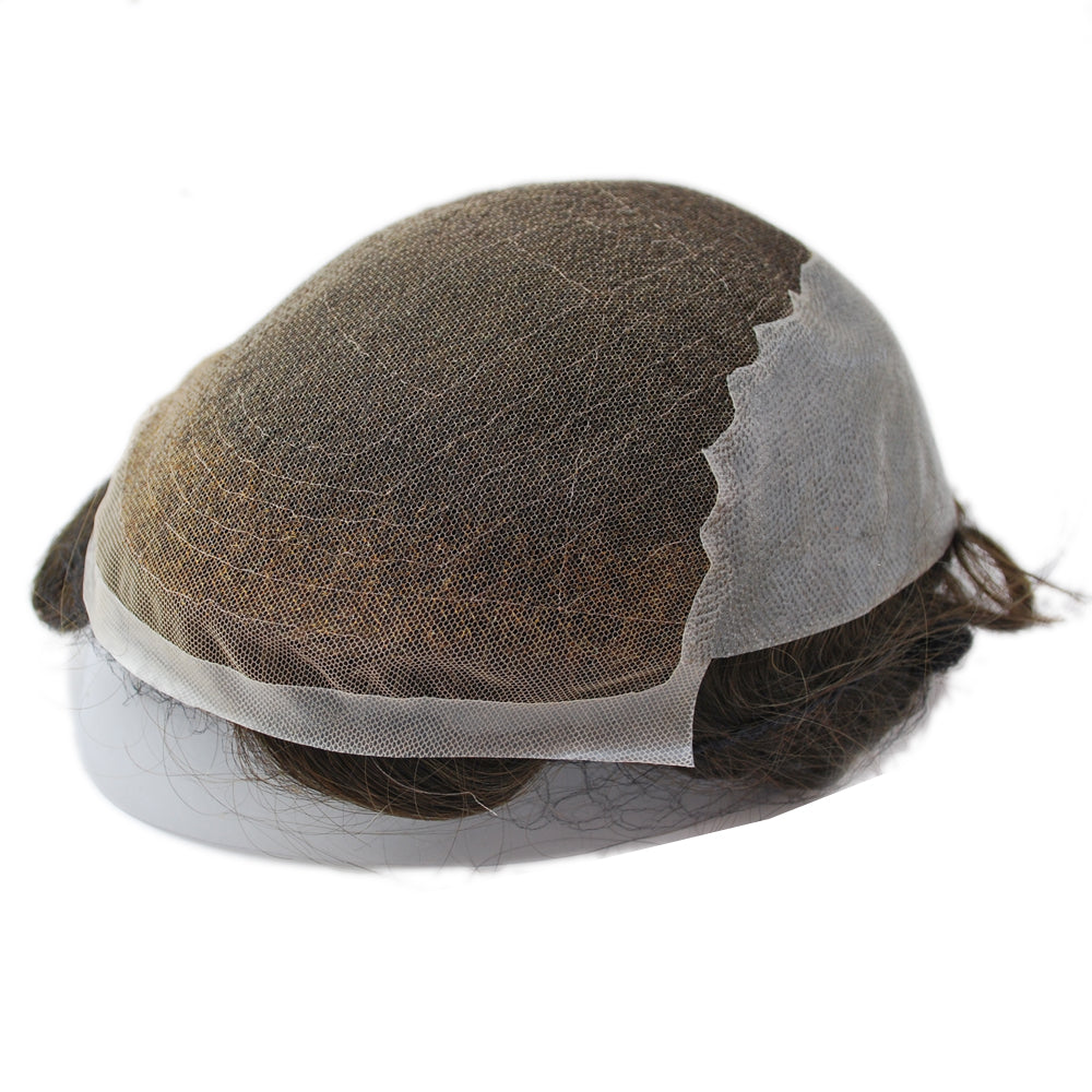 Men Toupee Human Hair Replacement Systems Hairpieces Men's Wig Lace PU Base Breathable Q6 Dark Brown Men's Capillary Prothesis