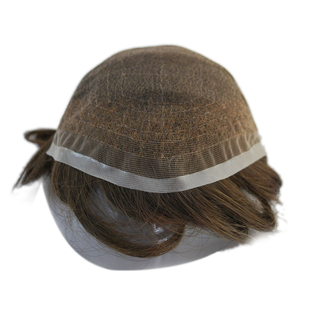 Ash Brown Mens Toupee Q6 Base Hairpiece Natural Hair System 9x7" toupee for men Replacements French Lace With PU Back And Side