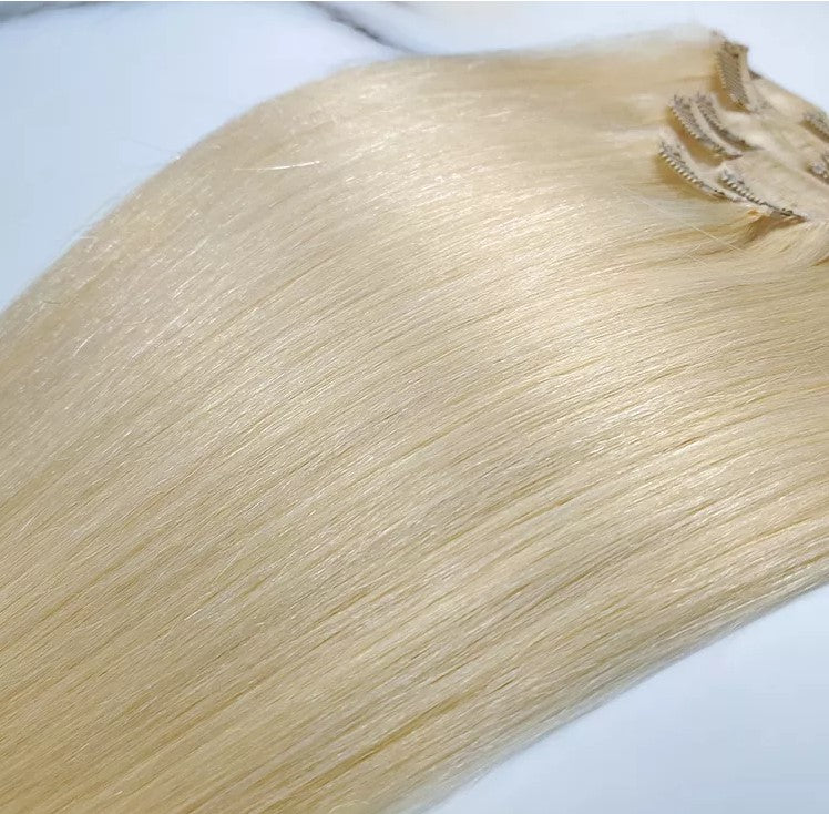 Silk Straight clip in extension 100g Clip In Human Hair Extensions 7Pcs/Set Blonde Color Hair