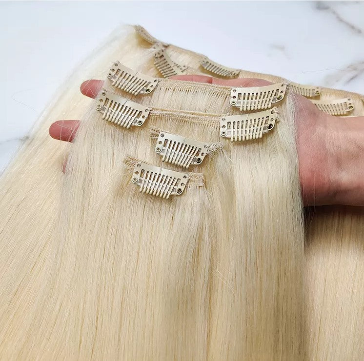 Silk Straight clip in extension 100g Clip In Human Hair Extensions 7Pcs/Set Blonde Color Hair