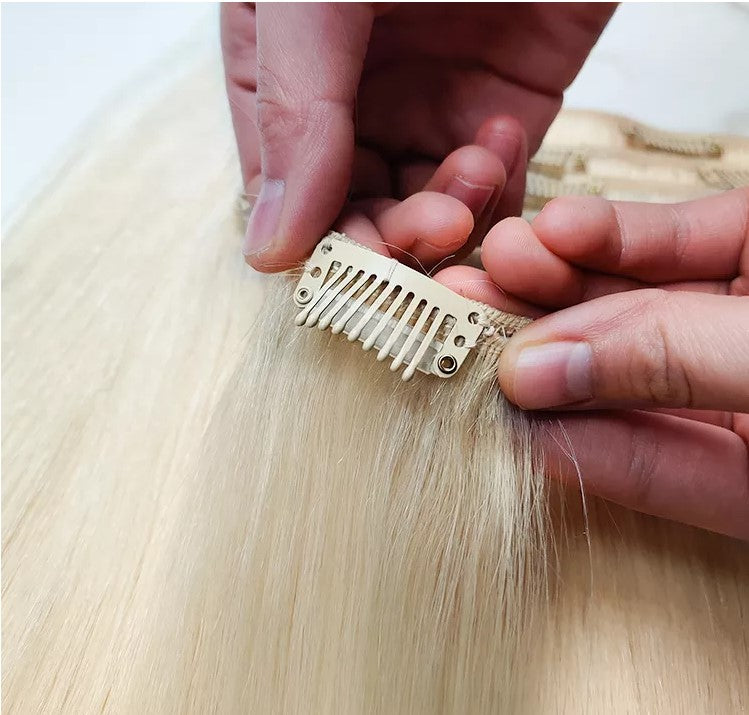 Silk Straight clip in extension 100g Clip In Human Hair Extensions 7Pcs/Set Blonde Color Hair