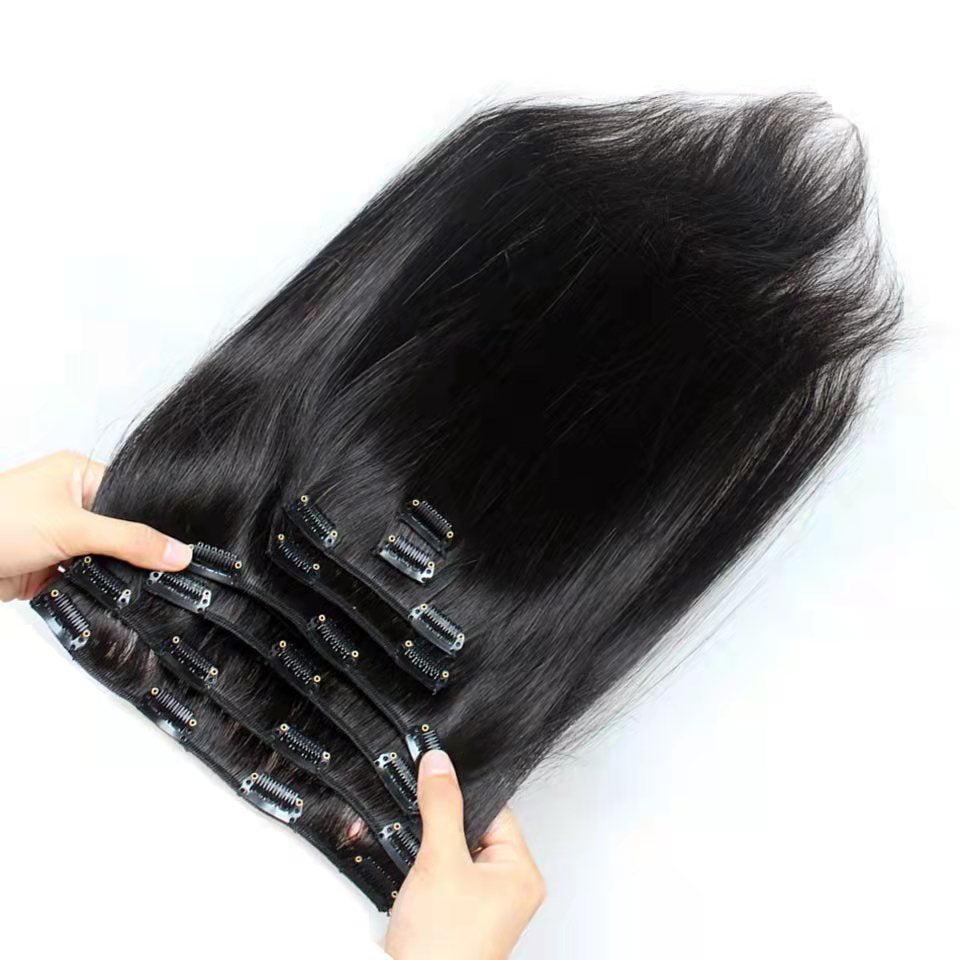 Wholesale Clip In Hair Extensions 100% Human Hair Silky Straight Clip In Hair Extension