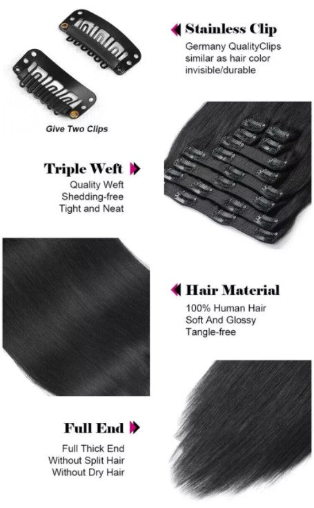 Wholesale Clip In Hair Extensions 100% Human Hair Silky Straight Clip In Hair Extension