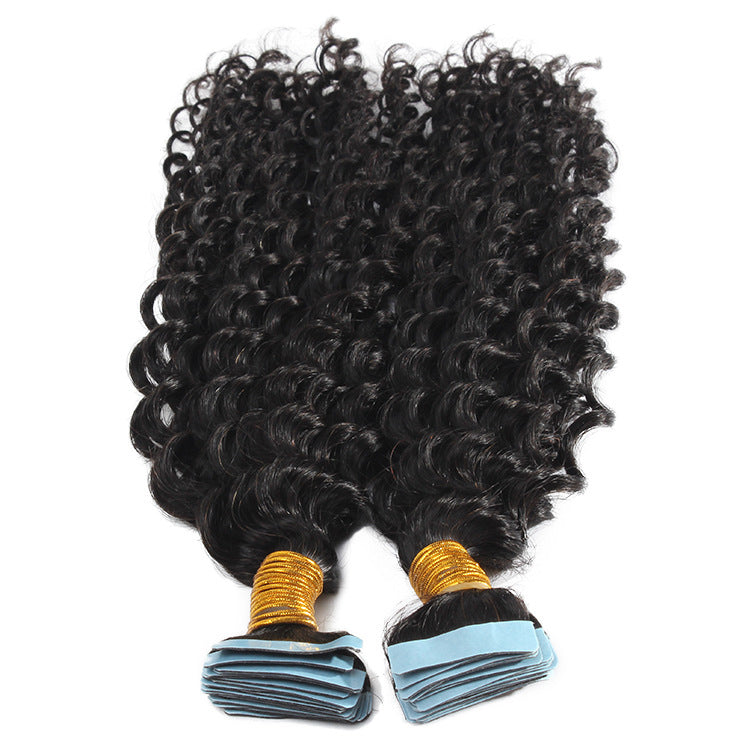 Tape in hair Extensions Human hair Deep Wave Machine Remy European Natural Seamless Skin Weft 12"-28" 40pcs