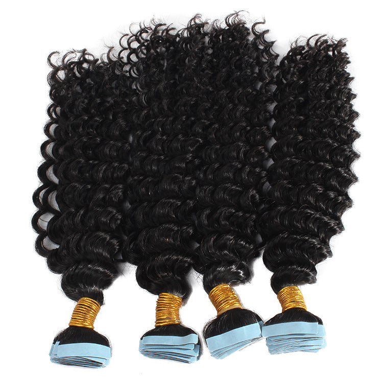Tape in hair Extensions Human hair Deep Wave Machine Remy European Natural Seamless Skin Weft 12"-28" 40pcs