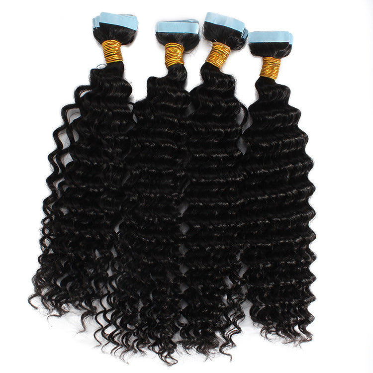 Tape in hair Extensions Human hair Deep Wave Machine Remy European Natural Seamless Skin Weft 12"-28" 40pcs