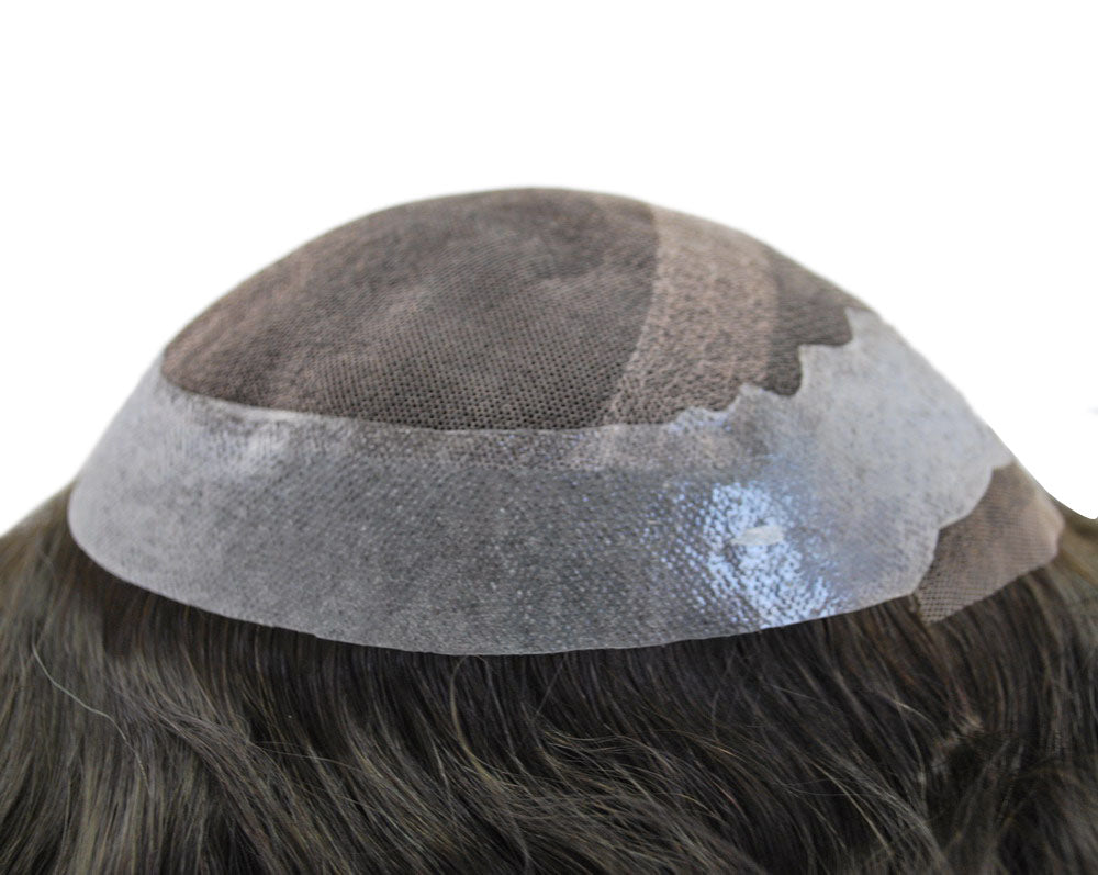human hair stock toupee dark brown 10x7.5“ prosthesis for men French lace with PU around