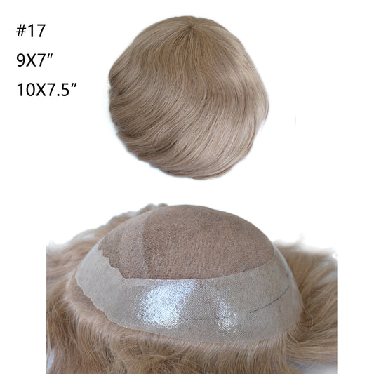 #17 light blonde hair replacement system French lace with PU around mens hair system