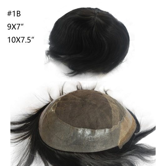 Human hair toupee natural black prosthesis for men stock men hairpiece French lace with PU around