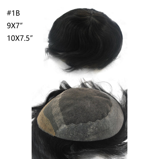 stock toupee natural black prosthesis for mens hair French lace with PU back and sides