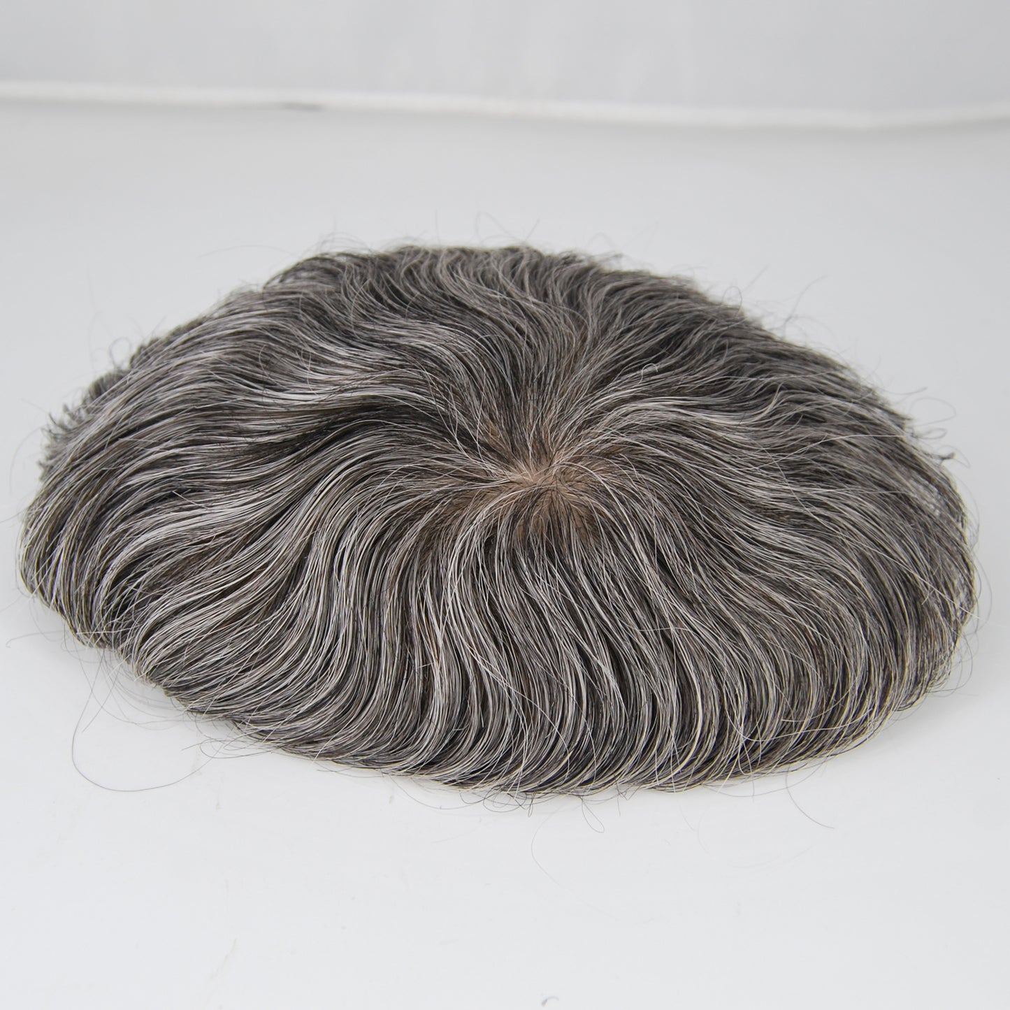 Clearance toupee silk base with PU around hair system #1 jet black mixed 50% grey hair system
