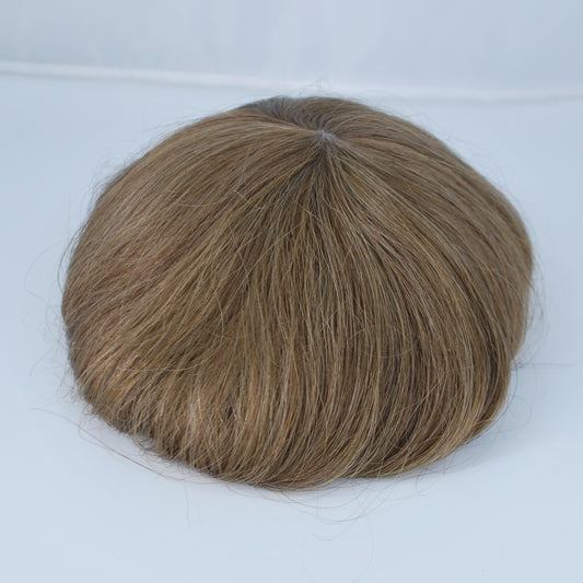 Clearance #6 light brown human hair system thin skin PU injection men toupee hair piece