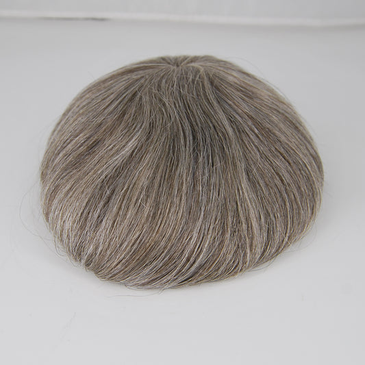 Clearance toupee #3 ash brown mixed 65% grey hair silk base with PU around human hair replacement