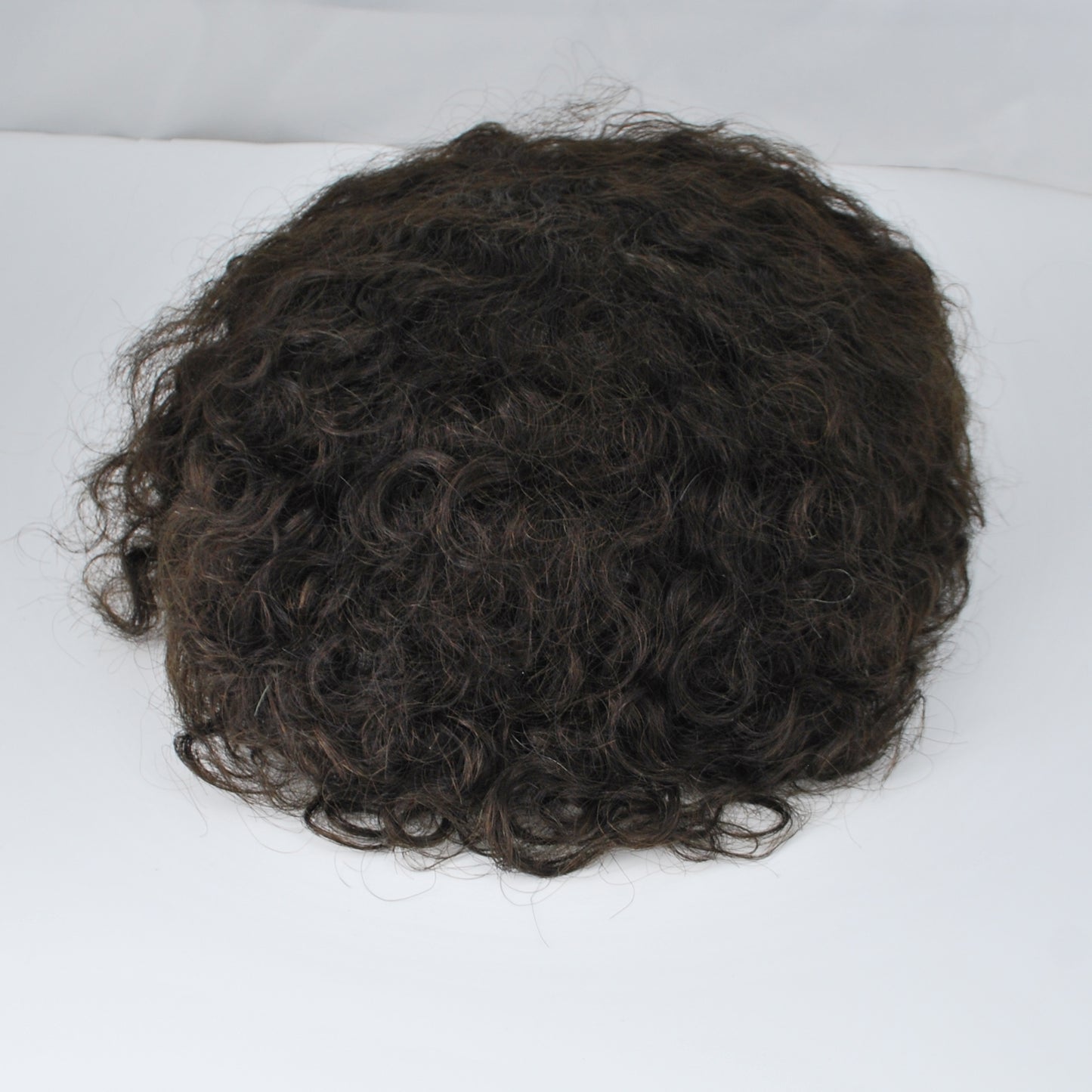 Clearance men hair system 1.4 cm curly toupee #2 dark brown all French lace hair replacement