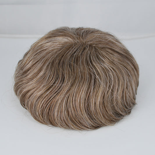 Clearance toupee for men #7 mixed 45% grey french lace with PU back and sides men hair system