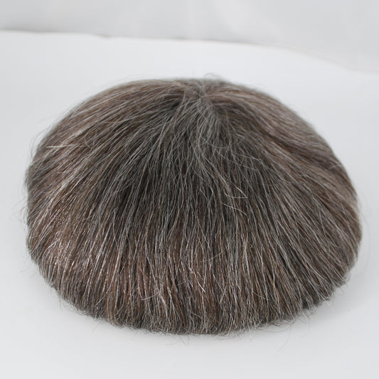 Clearance human hair toupee #2 35 brown mixed grey color 8x6 " prosthesis for men full French lace