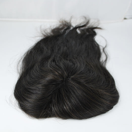Clearance #1B Natural Black hair system for men 1/4 inch fish net with full poly perimeter 5x4.5" hair system for men