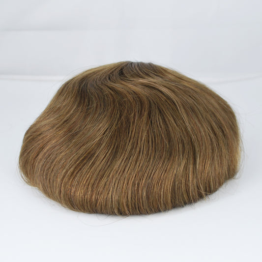 Clearance men toupee wig #5 light brown french lace with PU back and sides hair system