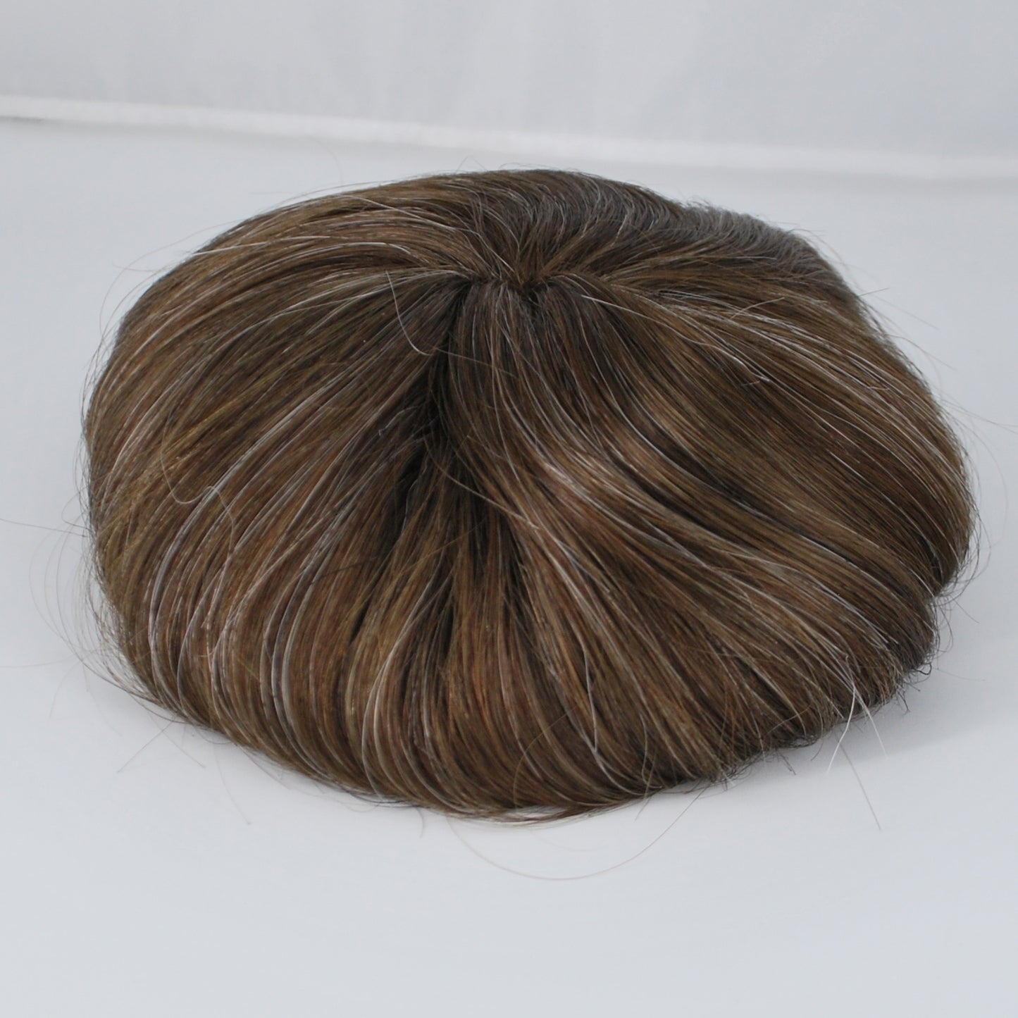 Clearance medium brown mixed 15% grey hair system for men french lace with PU around toupee wig