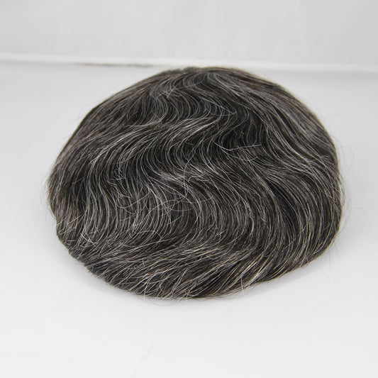 Clearance toupee wig for men #1B35 grey mixed hair system Silk base with PU around