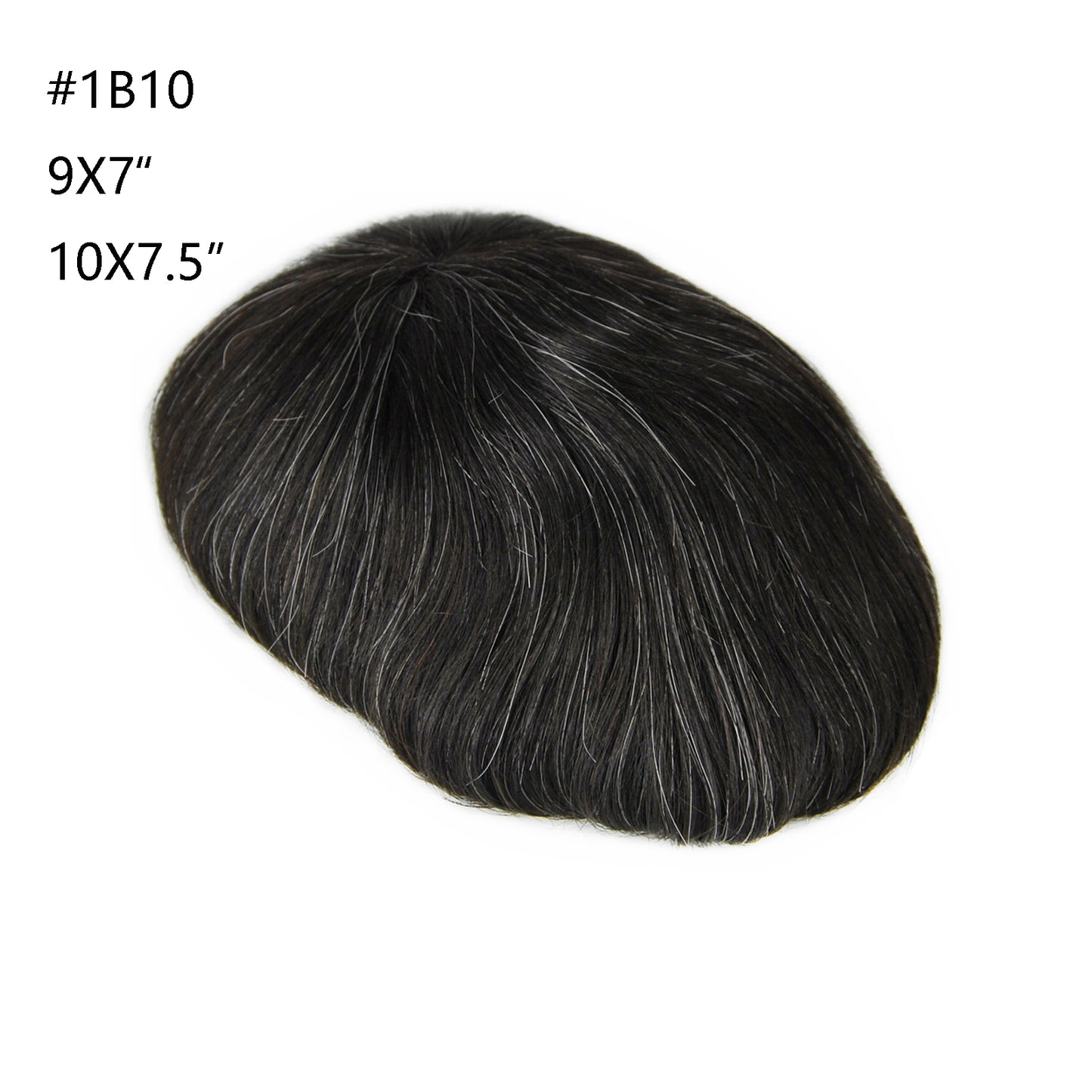 #1B10 Full Swiss Lace hair system natural black color with 10% grey hair prosthesis for men