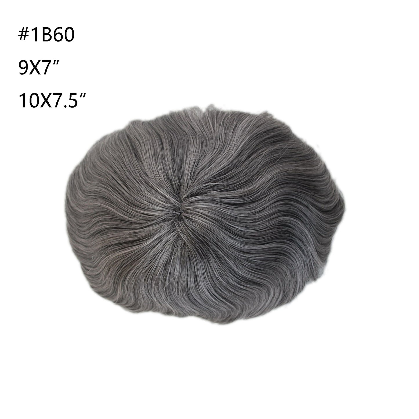 1B60 Natural Black with Grey Human Hair Toupee Men Wig Hair System Hair Patch For Men