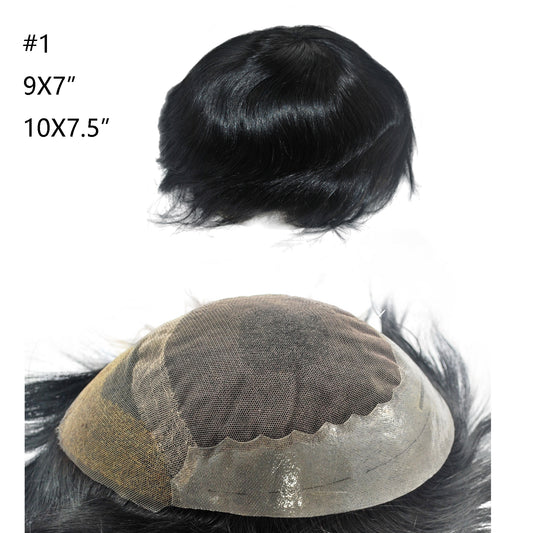 Mens hair system #1 jet black French lace with PU back and sides toupee wig for men lace front hair piece